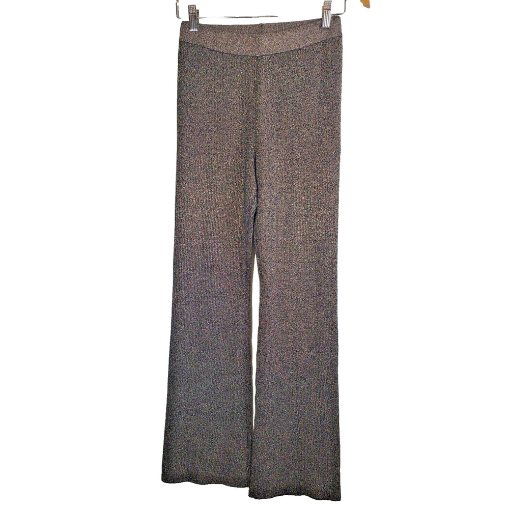 House Of Harlow Womens XS High Rise Flare Leg Pants Black Gold Sweater Knit